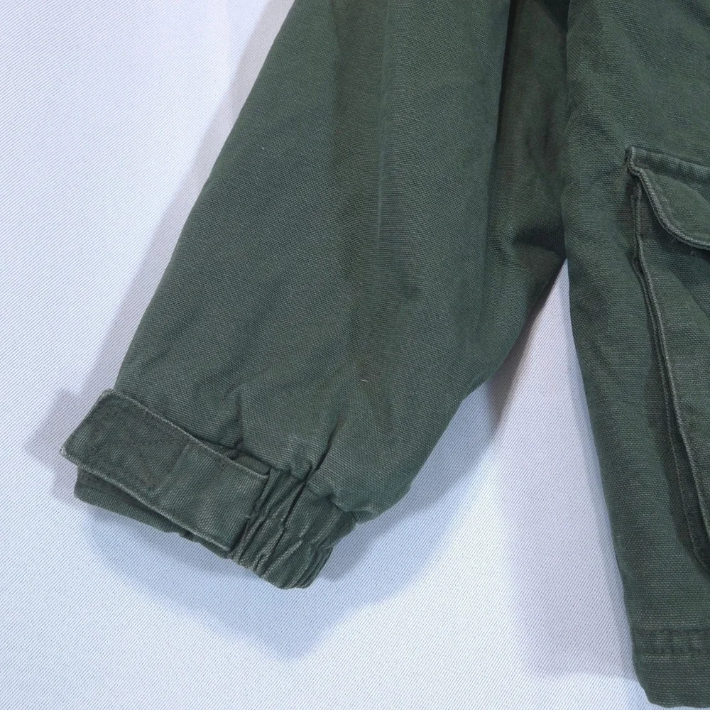 Faded Glory Canvas Quilted Field Jacket Boys 14/16 Olive Faux Leather Collar Y2K